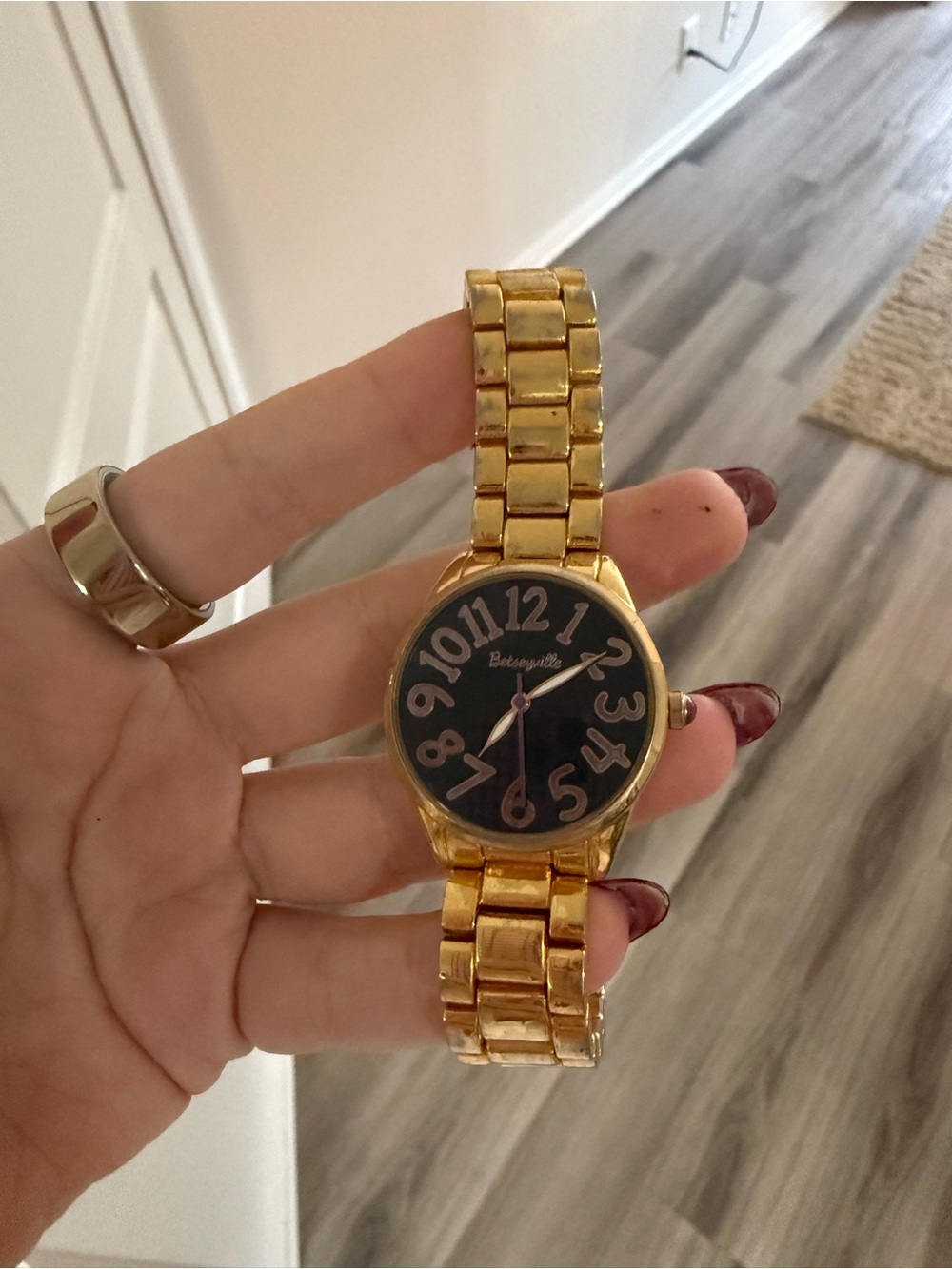 Betsey Johnson Gold Tone Bracelet Watch with Black Dial